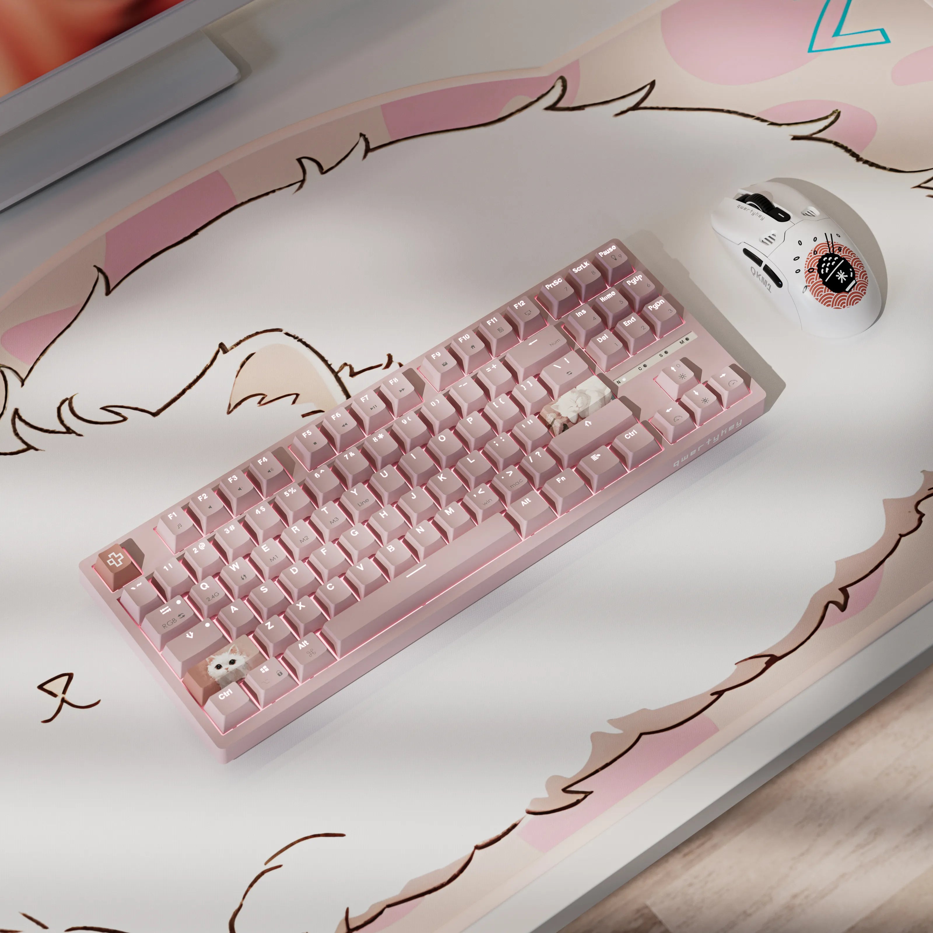 QwertyKey H87 Roz Bluetooth Wireless Hotswap RGB Tastatura Mecanica Gaming