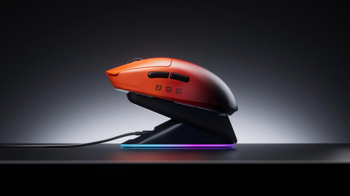 Mouse Gaming Qwertykey NOVA Negru - Wireless Bluetooth Trio Mode, Charging Dock