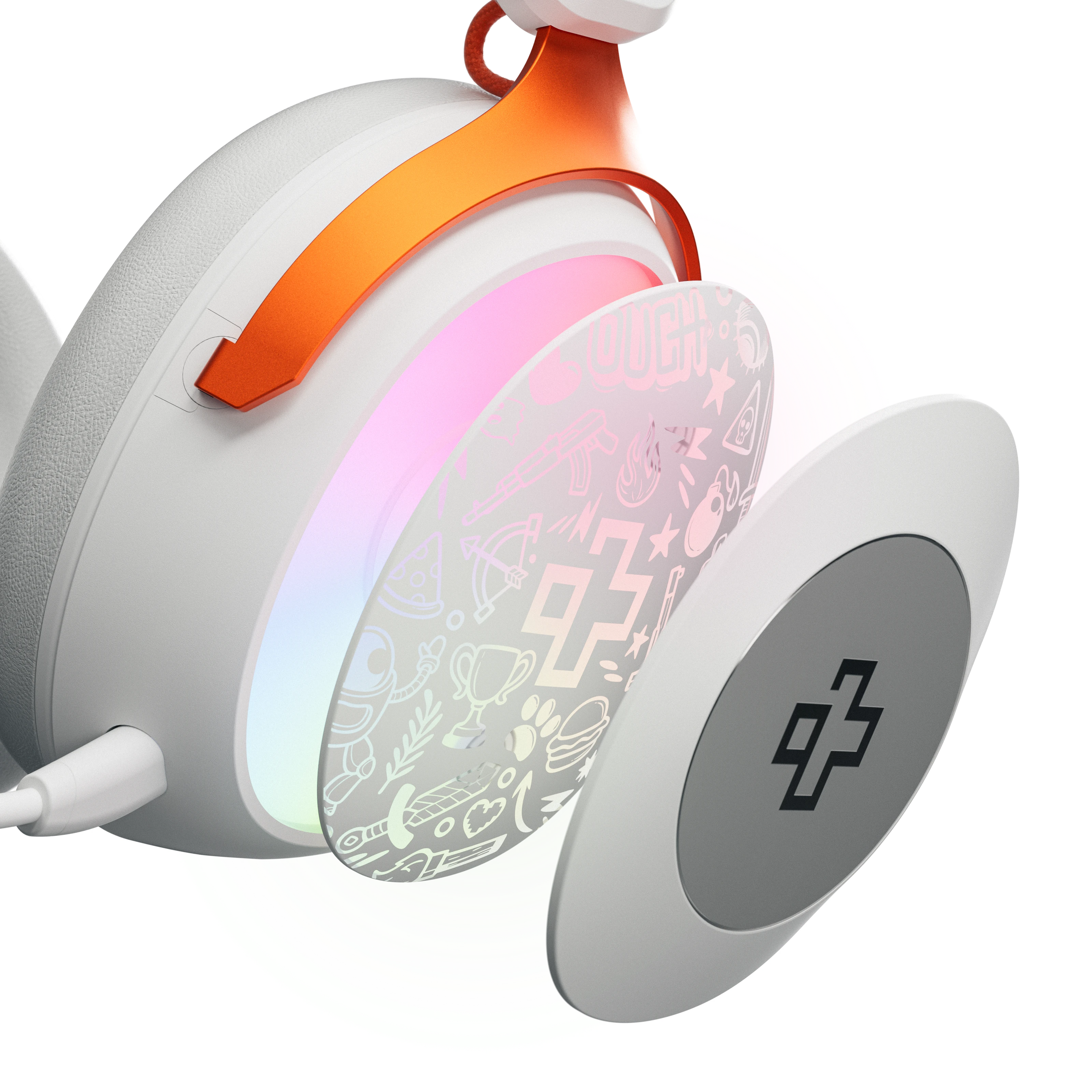 Casti gaming wireless QwertyKey Pulse Albe, Trio Mode, RGB, Software, Microfon cu functie de Noise Canceling cu AI