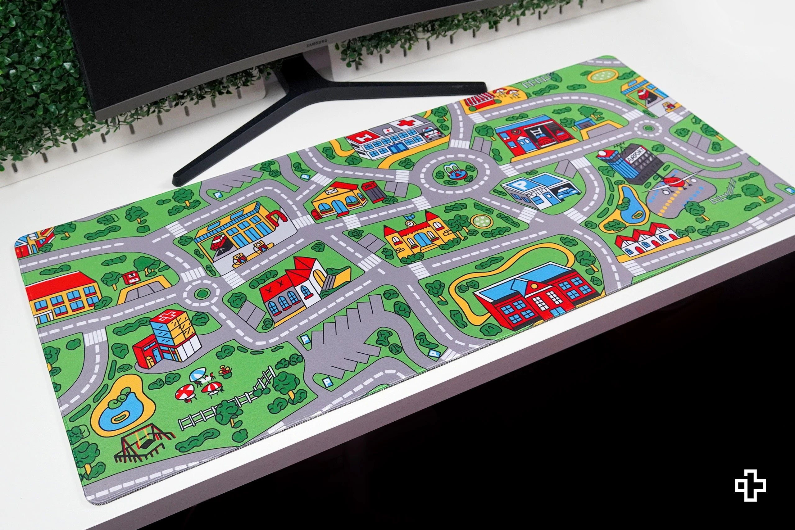 Deskmat Mousepad QwertyKey Nostalgia Busy Town 4mm margini cusute