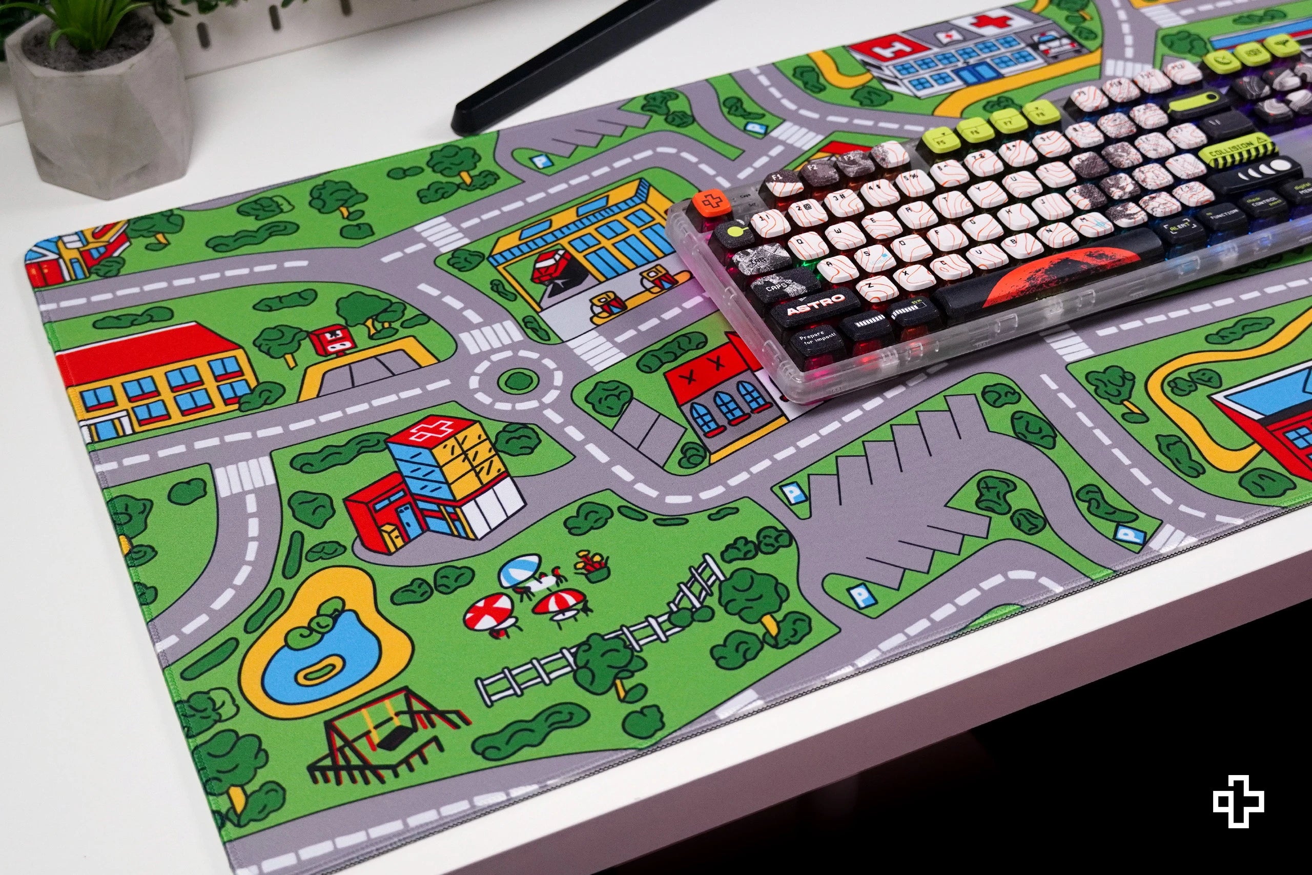 Deskmat Mousepad QwertyKey Nostalgia Busy Town 4mm margini cusute