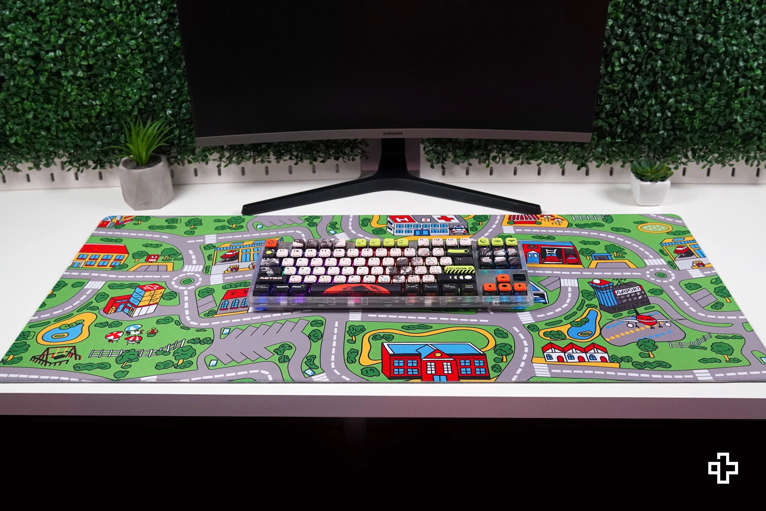 Deskmat Mousepad QwertyKey Nostalgia Busy Town 4mm margini cusute