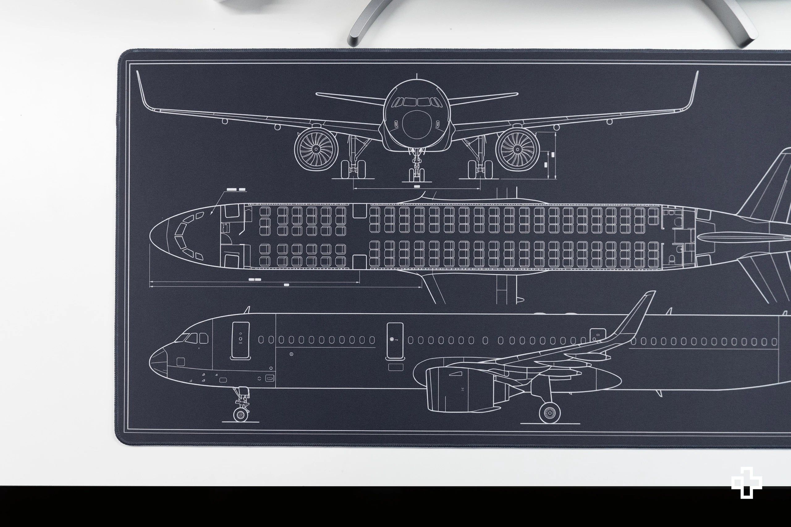 Deskmat Mousepad Plane Blueprint 4mm margini cusute