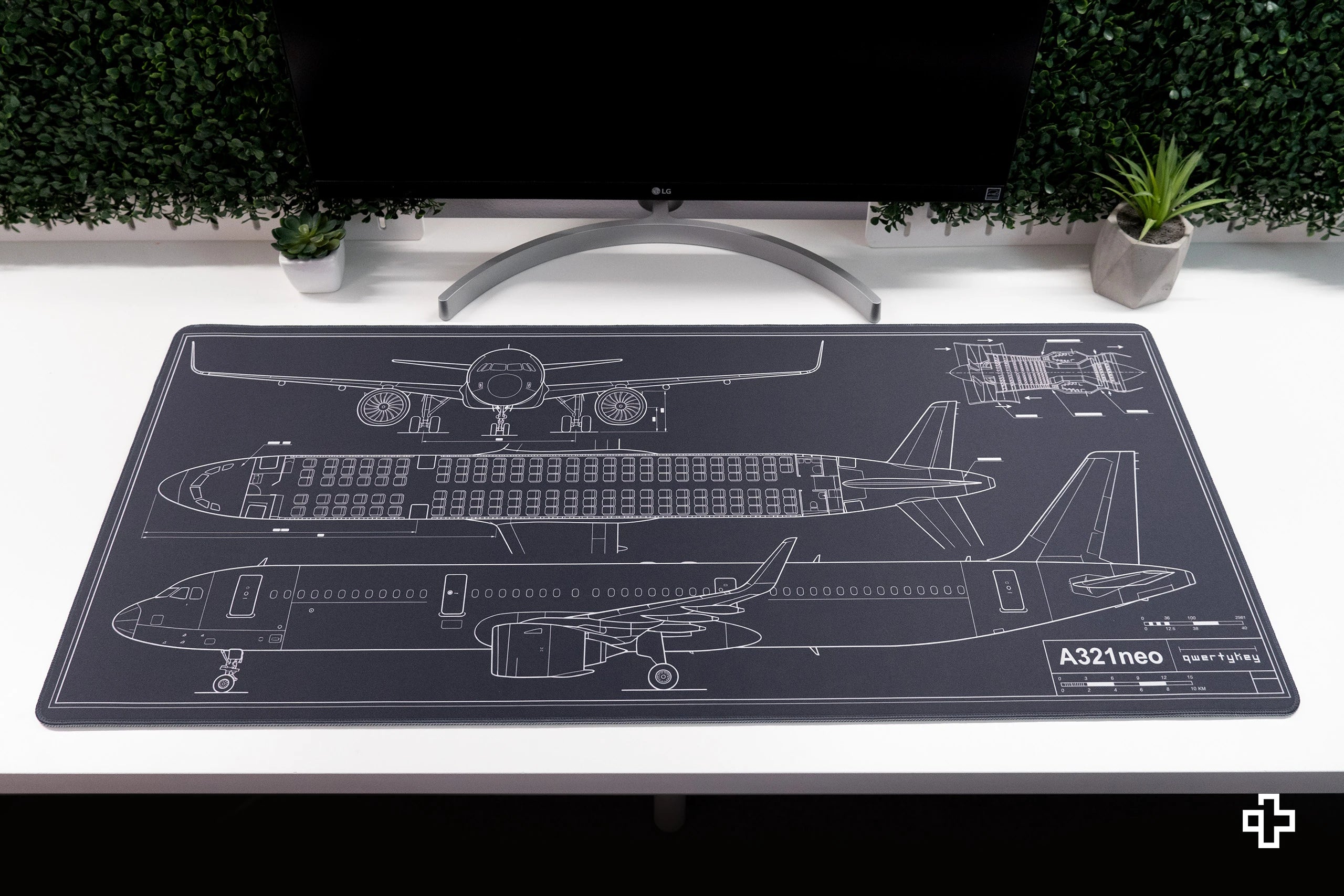 Deskmat Mousepad Plane Blueprint 4mm margini cusute