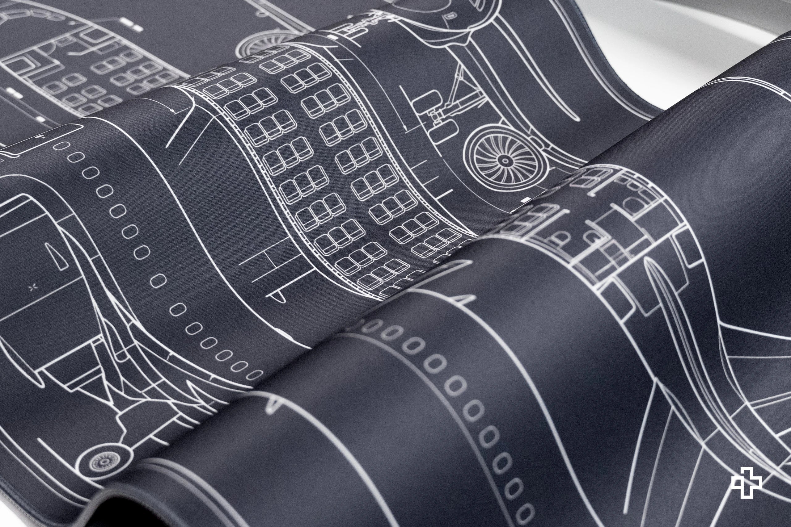 Deskmat Mousepad Plane Blueprint 4mm margini cusute