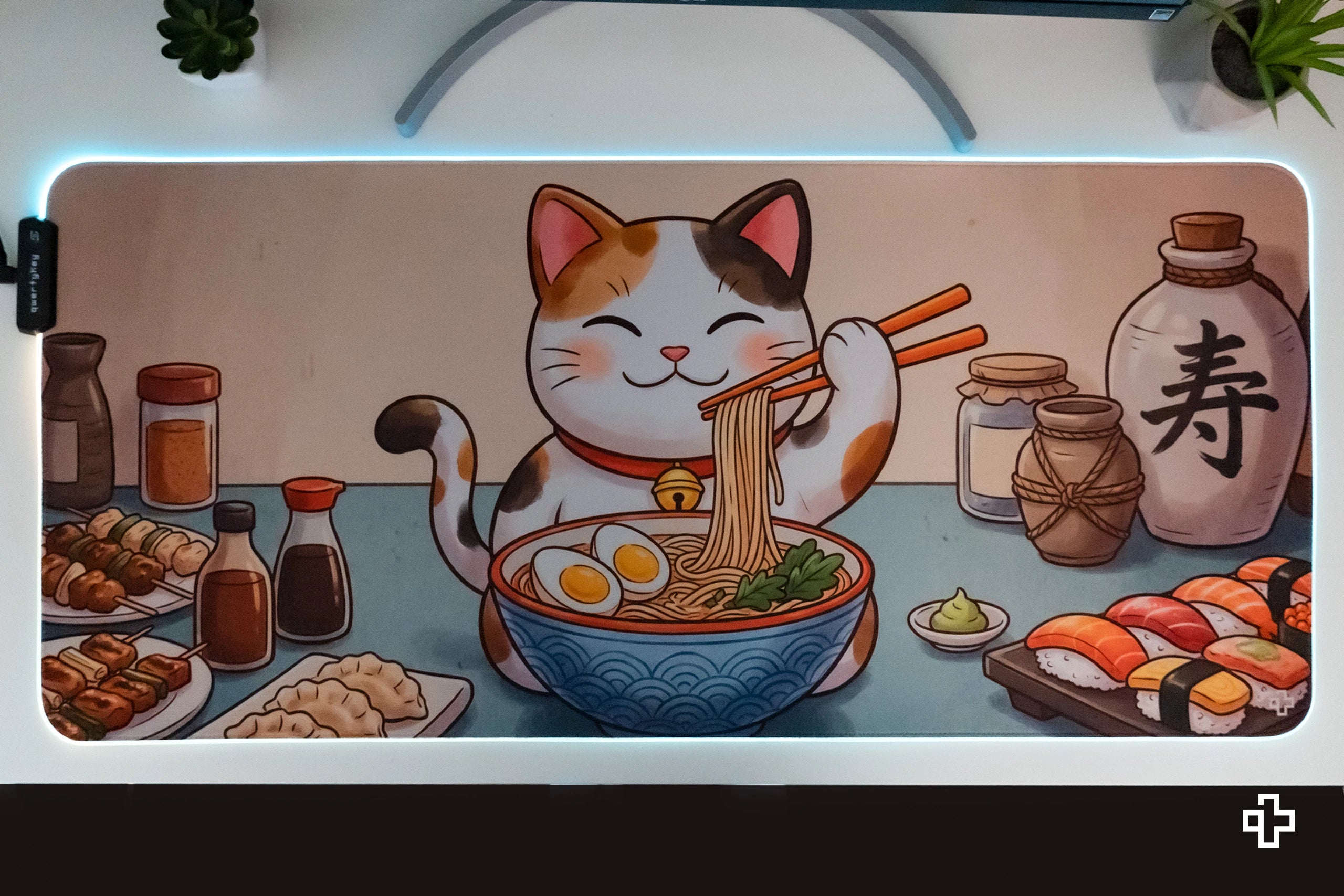 Deskmat Mousepad Lucky Neko Ramen RGB 4mm margini cusute