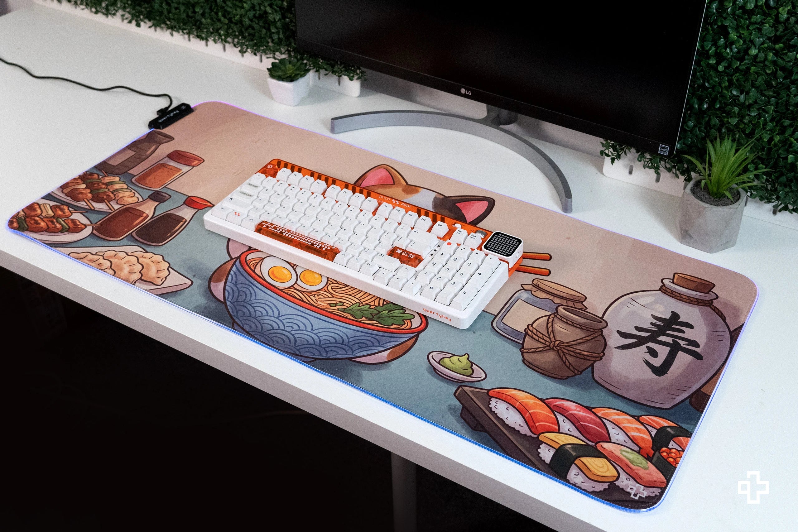 Deskmat Mousepad Lucky Neko Ramen RGB 4mm margini cusute