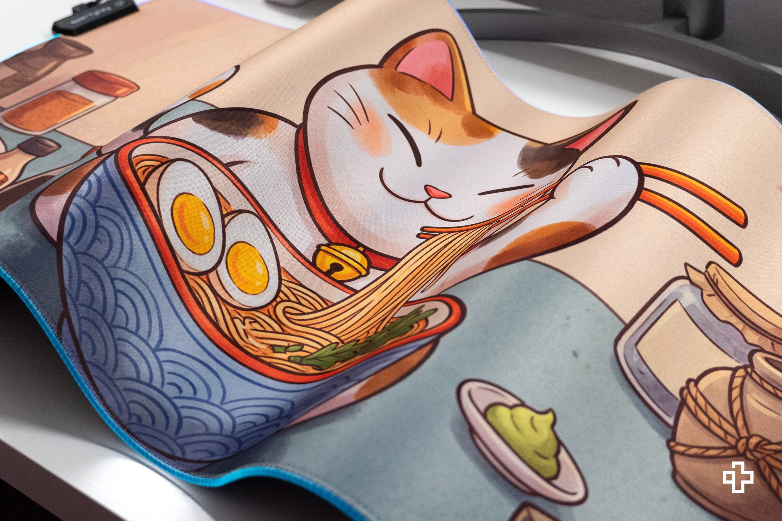 Deskmat Mousepad Lucky Neko Ramen RGB 4mm margini cusute