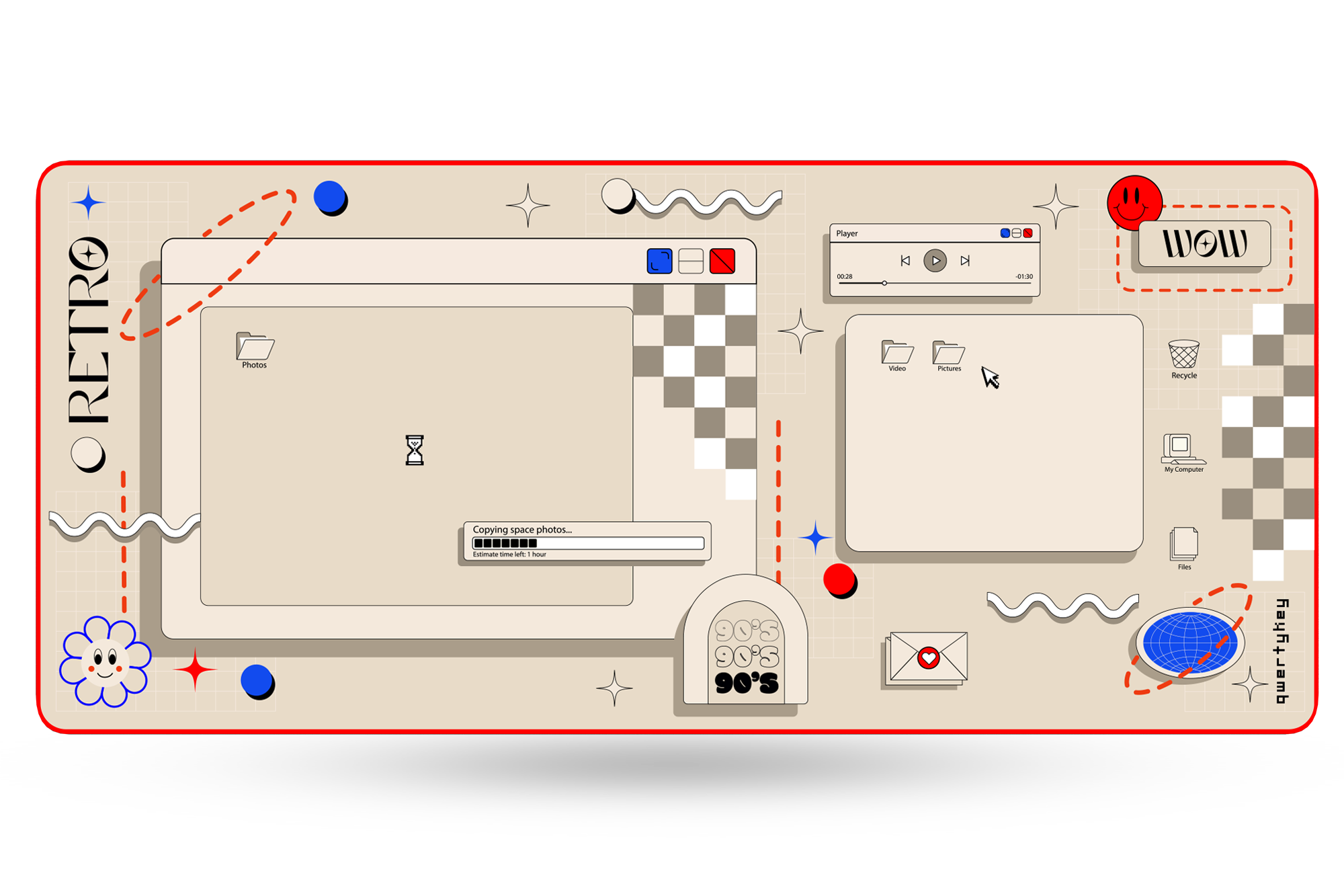 Deskmat Mousepad Retro 4mm margini cusute