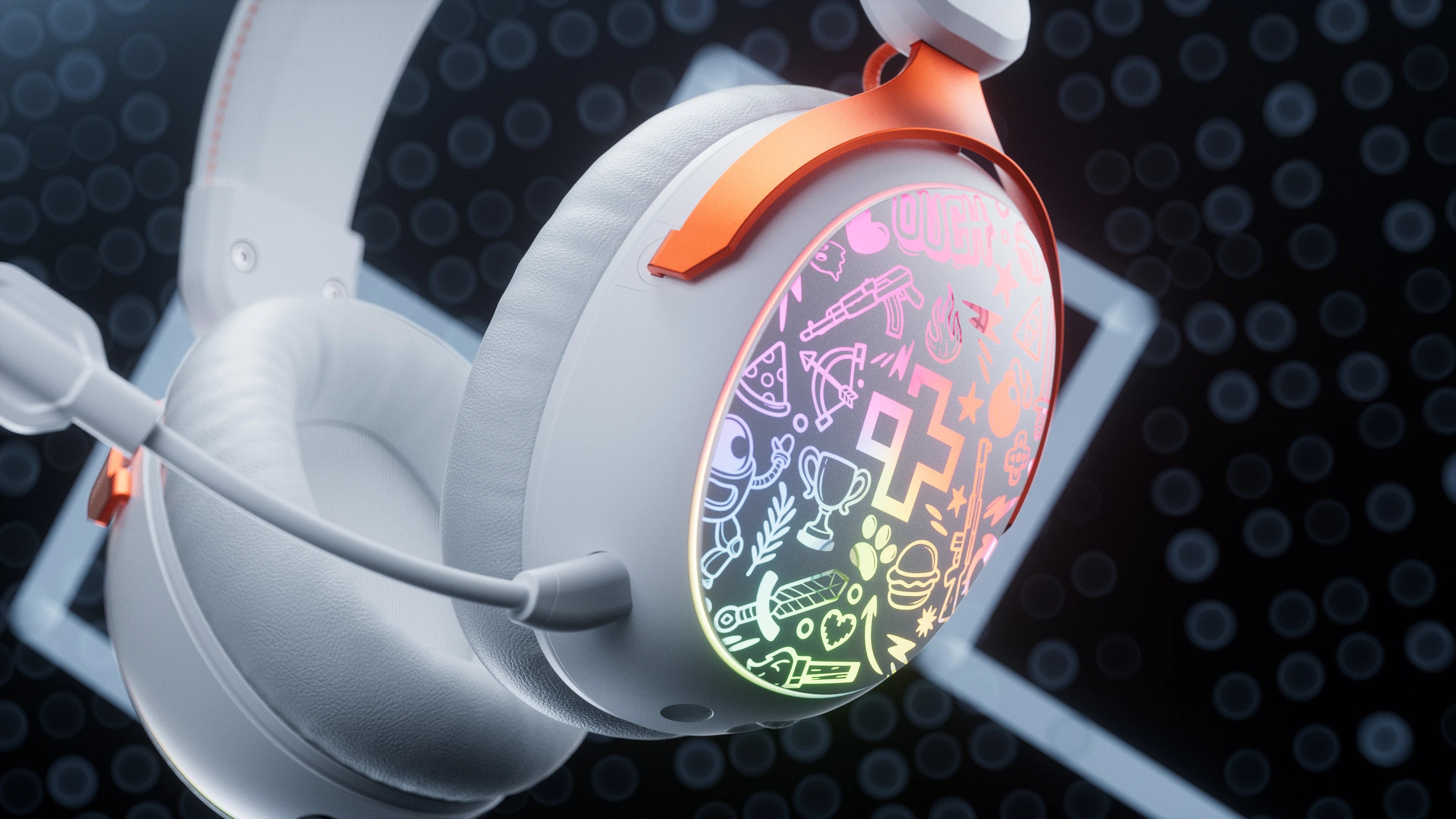 Casti gaming wireless QwertyKey Pulse Albe, Trio Mode, RGB, Software, Microfon cu functie de Noise Canceling cu AI