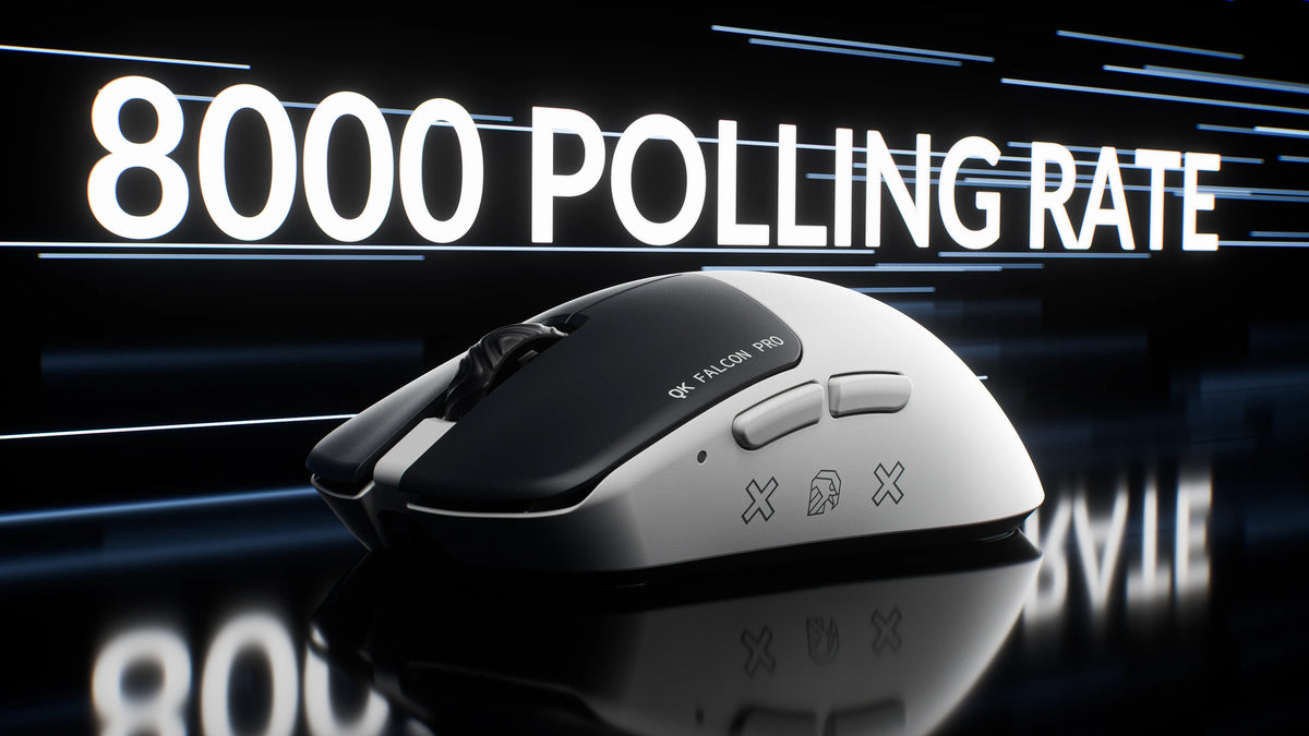 Mouse Gaming Qwertykey Falcon Pro 8K Alb - 60.000 DPI, Bluetooth Wireless Trio Mode, Pixart 3950