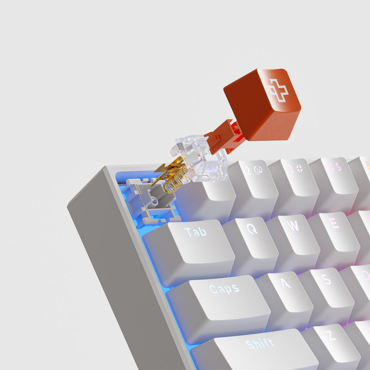 QwertyKey H61 Pro V2 Albă – Tastatură Mecanică Gaming, Hotswap, Full RGB