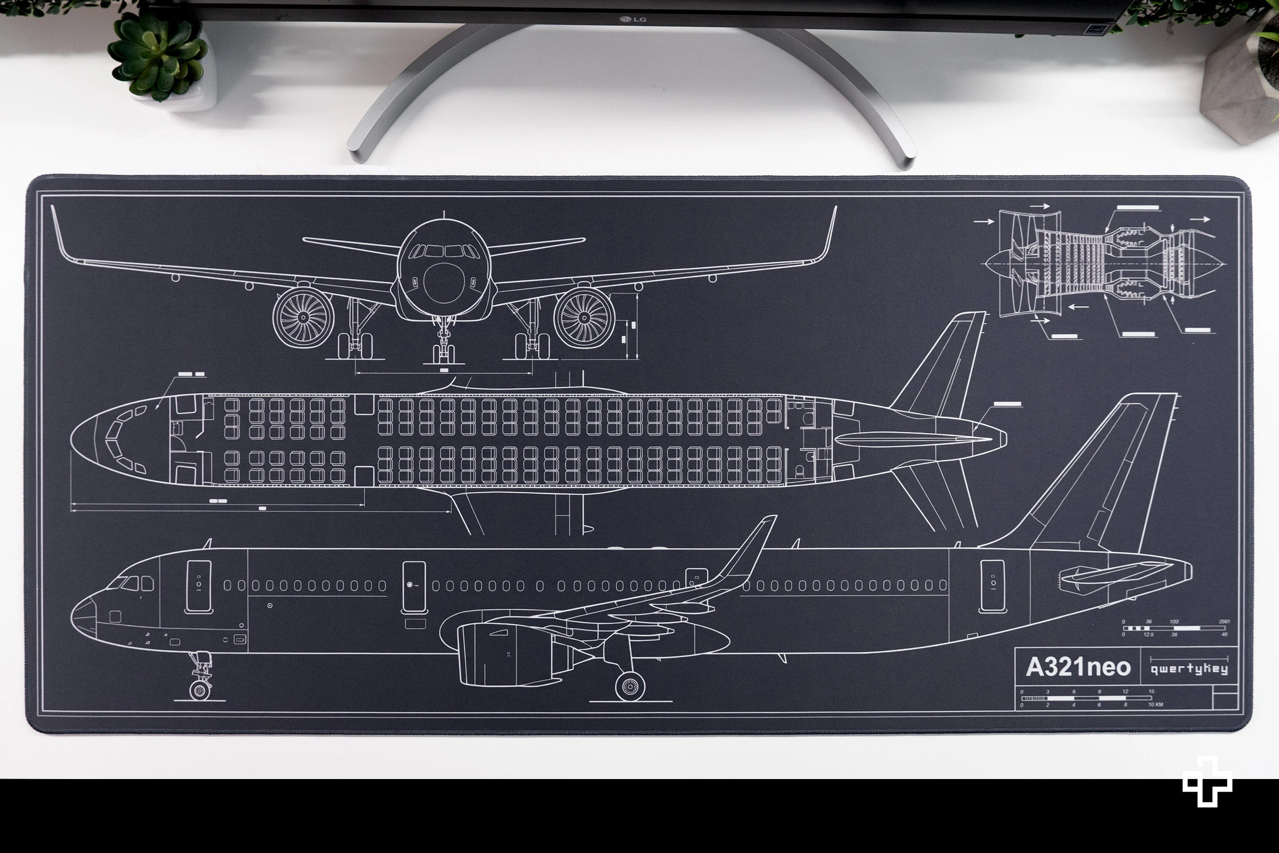 Deskmat Mousepad Plane Blueprint 4mm margini cusute