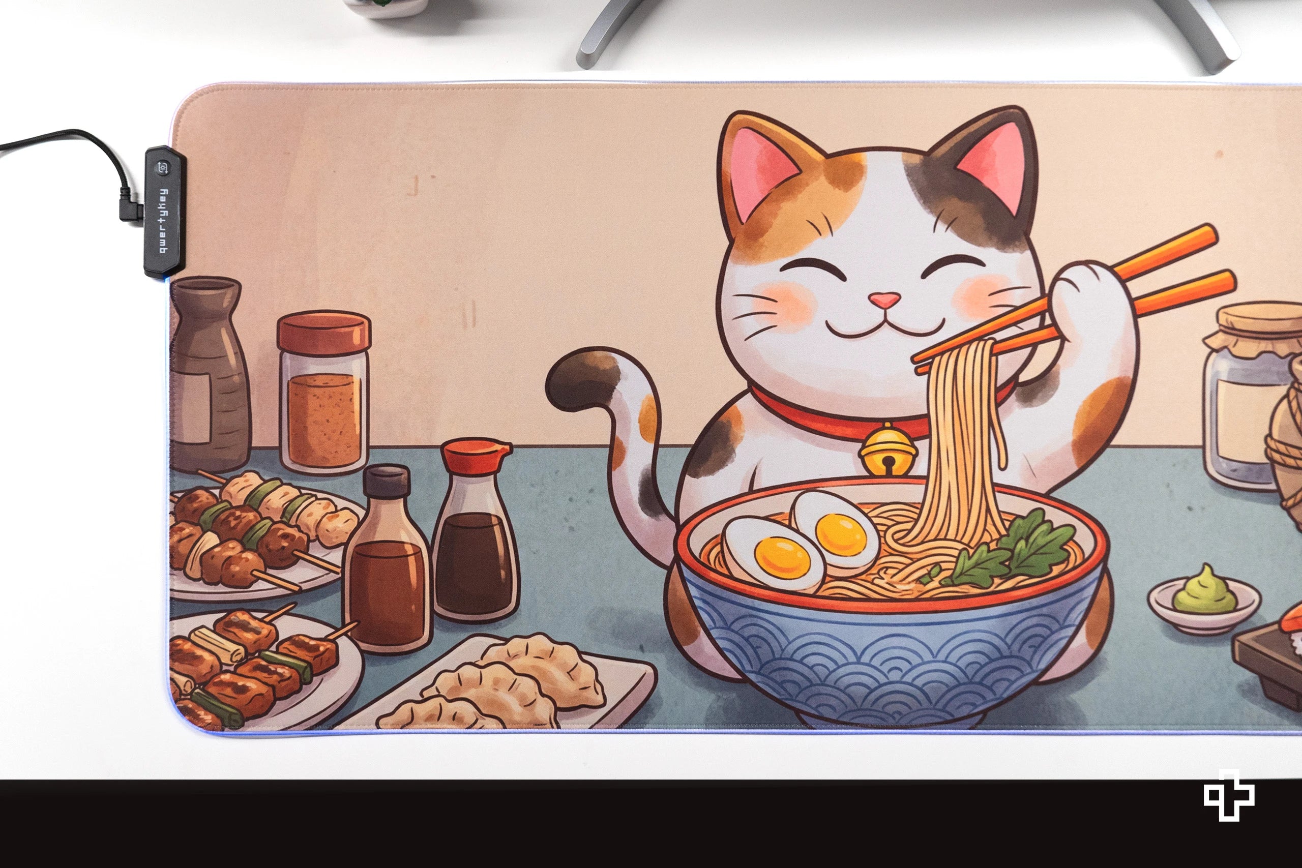 Deskmat Mousepad Lucky Neko Ramen RGB 4mm margini cusute