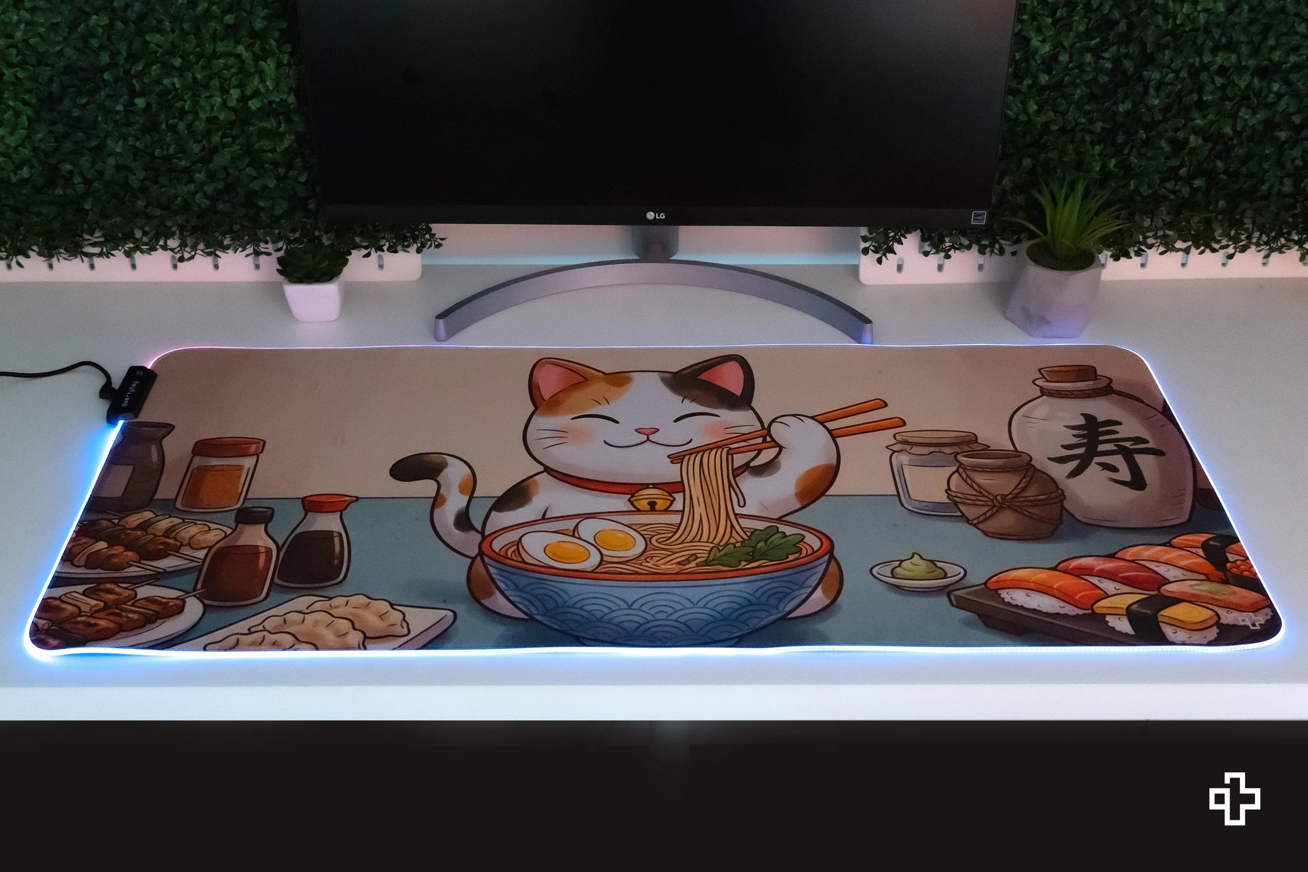 Deskmat Mousepad Lucky Neko Ramen RGB 4mm margini cusute