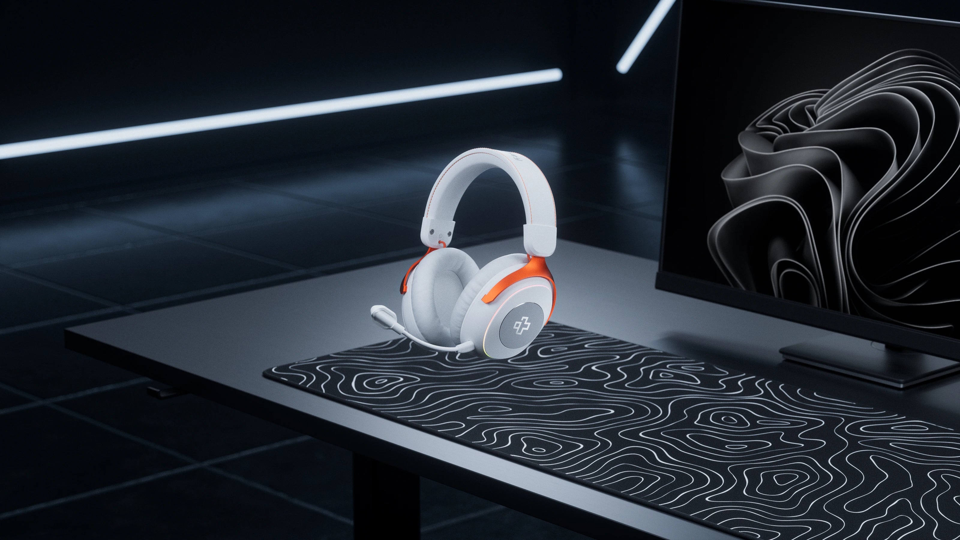 Casti gaming wireless QwertyKey Pulse Albe, Trio Mode, RGB, Software, Microfon cu functie de Noise Canceling cu AI